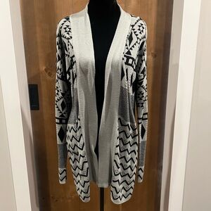 Geometric Patterned Open Front Cardigan